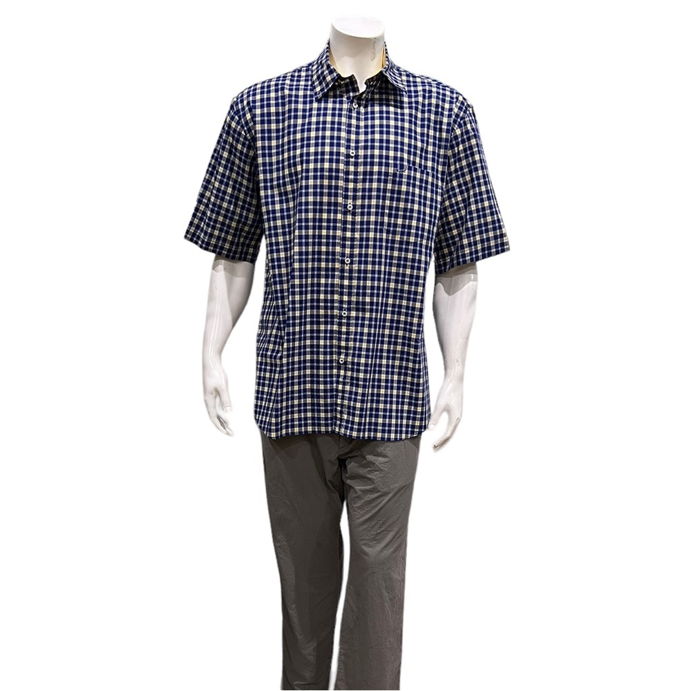 Paul & Shark Mens Dark Blue Check Plaid Short Sleeve Button Shirt
